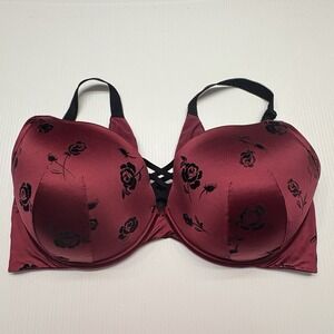 Torrid XO Boost Plunge Push-Up Bra Underwire Plus Size 42DD Burgundy Rose Satin